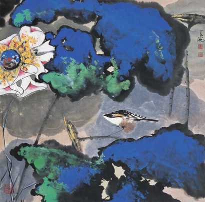 韩天衡 荷 镜心